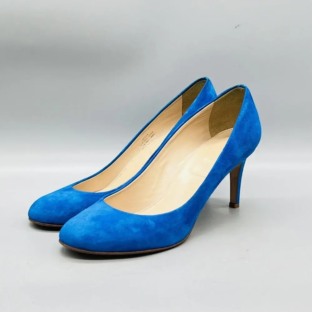 J Crew Shoes Womens 8.5 Blue Suede Round Toe Stiletto Heel Pumps Made Italy